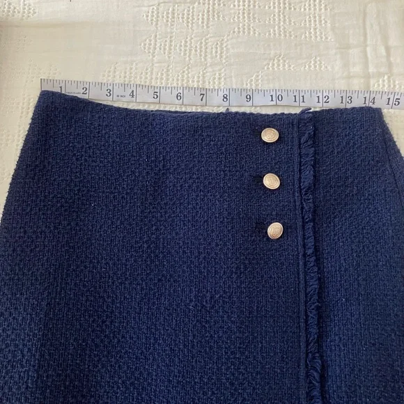 TALBOTS Navy Tweed Faux Wrap Pencil Skirt Size 2 - Picture 9 of 13